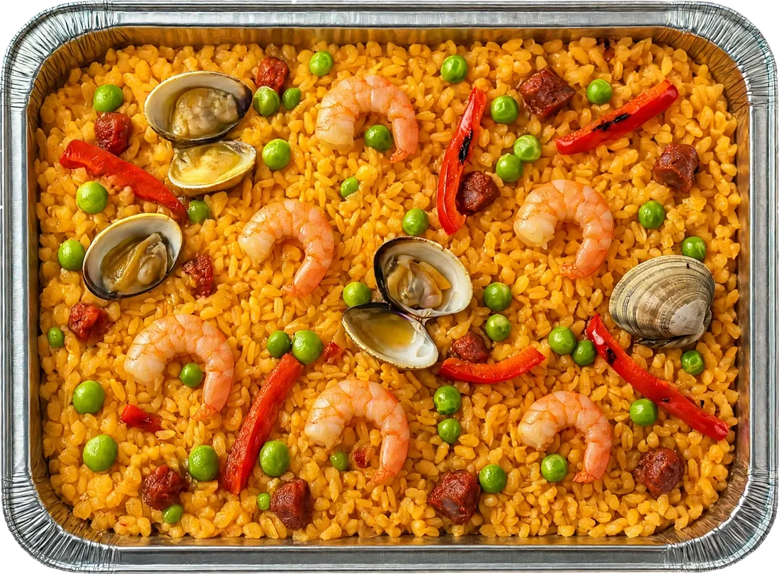 Paella Mixta en bandeja de aluminio